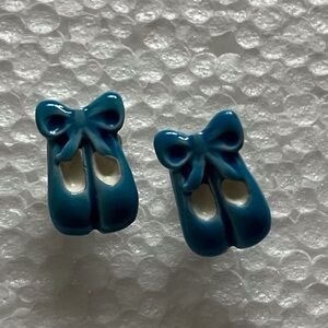 Vintage Blue Ballet Slipper Earrings Post Backs